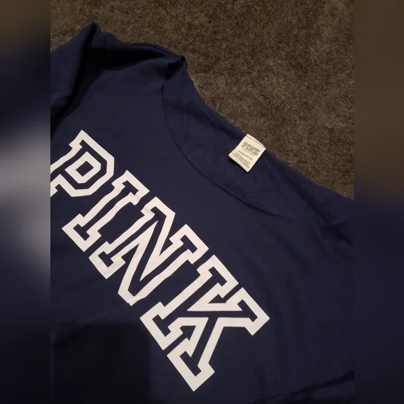 PINK Victoria's secret navy blue scoop neck fleese cropped sweatshirt - Picture 3 of 4